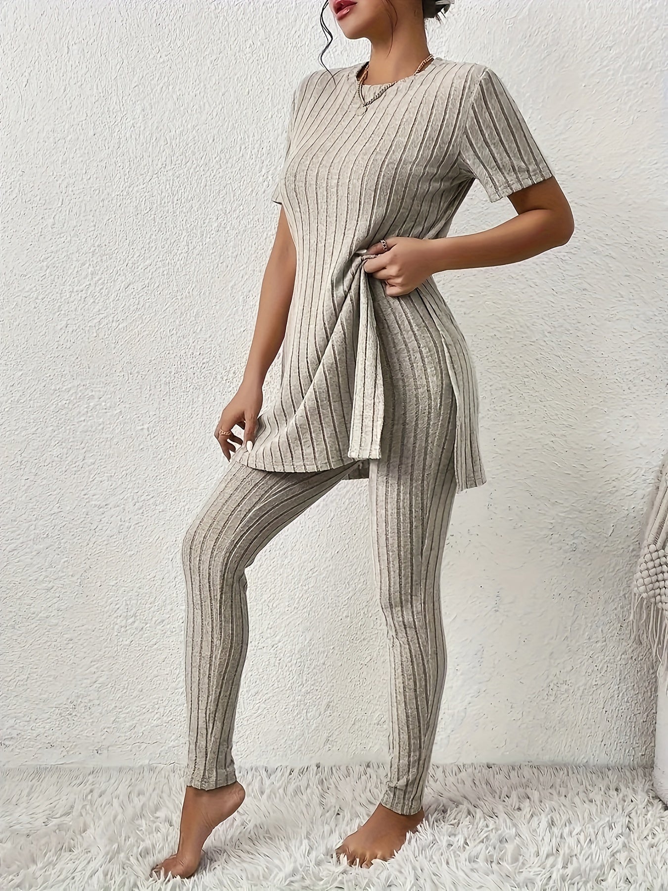 Elevate Casual Chic: Versatile Rib-Knit Two-Piece Set - LuxyXO