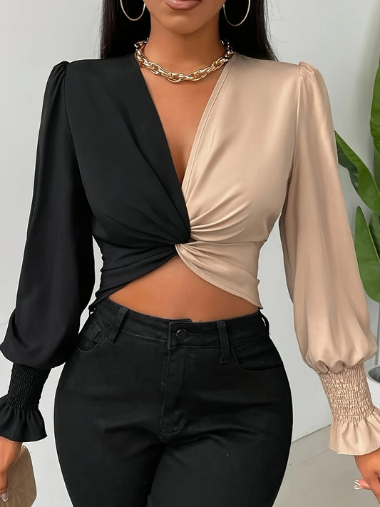 Stylish Twist-Front V-Neck Blouse