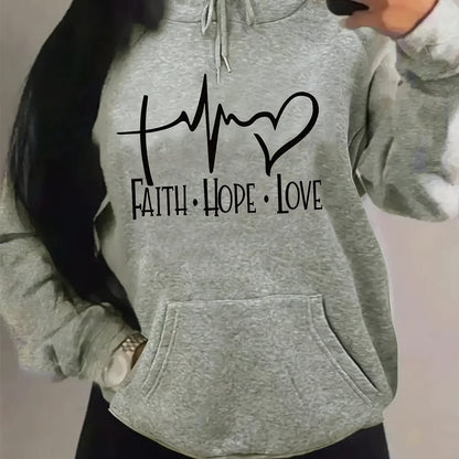 Sudadera con capucha y cordón con estampado de letras y corazones, sudadera informal de manga larga con capucha, ropa para mujer