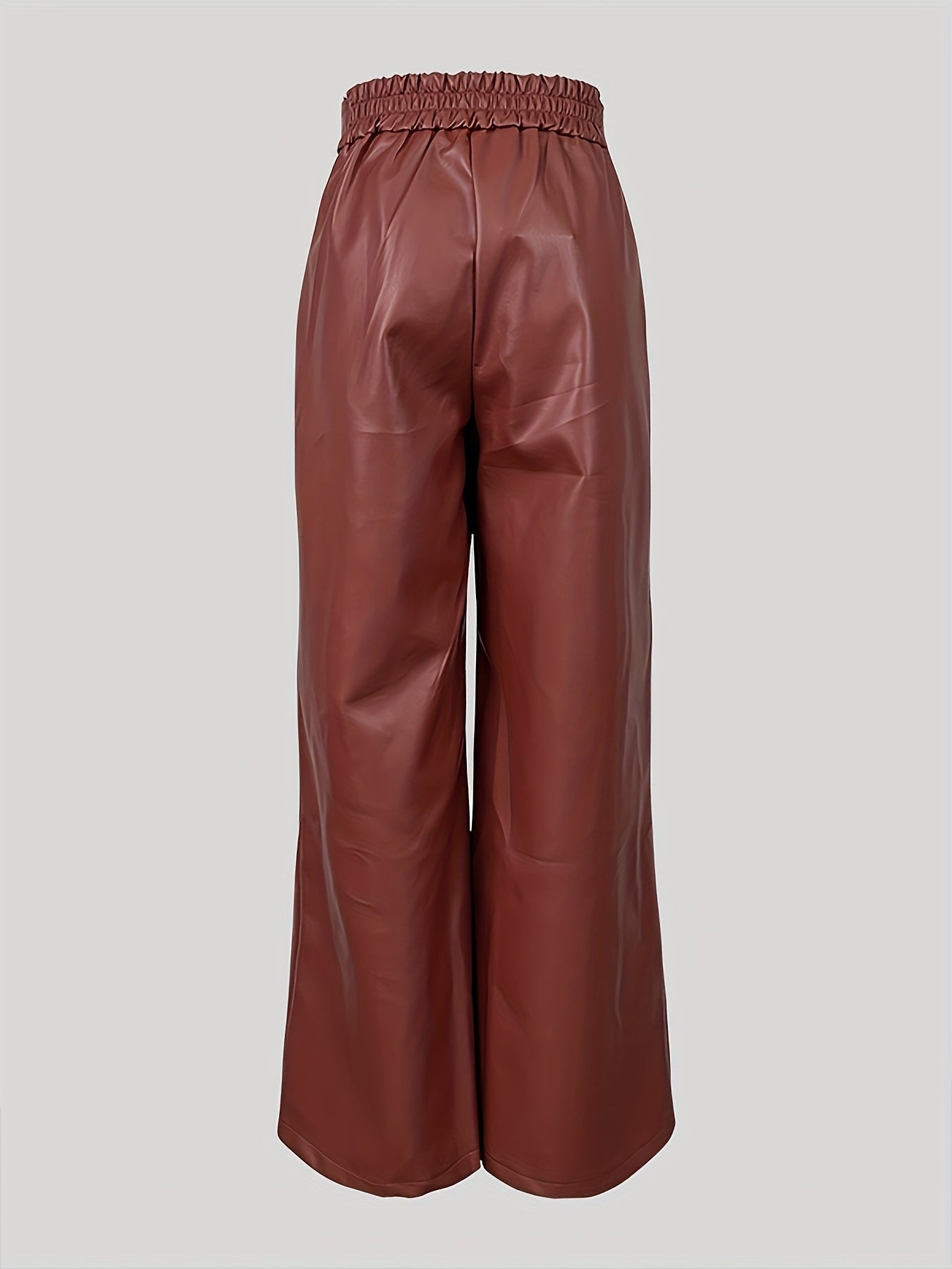 Women'S High Waisted Faux Leather Wide Leg Flared Pants - Casual Loose Fit With Pockets, Elasticized Waistband At Back, Woven Solid Color, Micro Fashion - Spring/Summer/Fall/Winter Collection