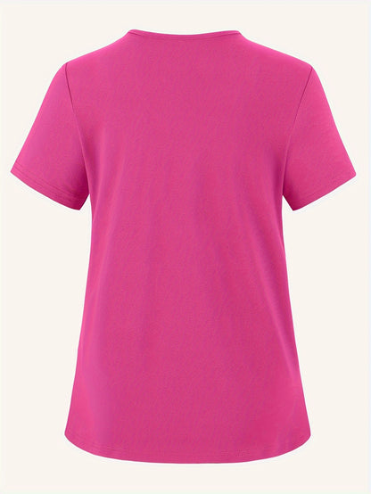 Camiseta de cuello en V con estampado del alfabeto de Vintage Faith: camiseta de enfermera de corte relajado para mujer con bolsillos, abertura lateral, mangas cortas, tejido de punto de mezcla de poliéster, elástica, estilo pulóver