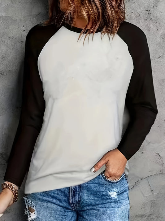 Plus Size Womens Casual Long Sleeve Crew Neck Raglan T-Shirt - Soft Slight Stretch Polyester Fabric, Flared Hem, Machine Washable, All Season Wear - Comfortable Oversized Solid Color Pullover for Everyday