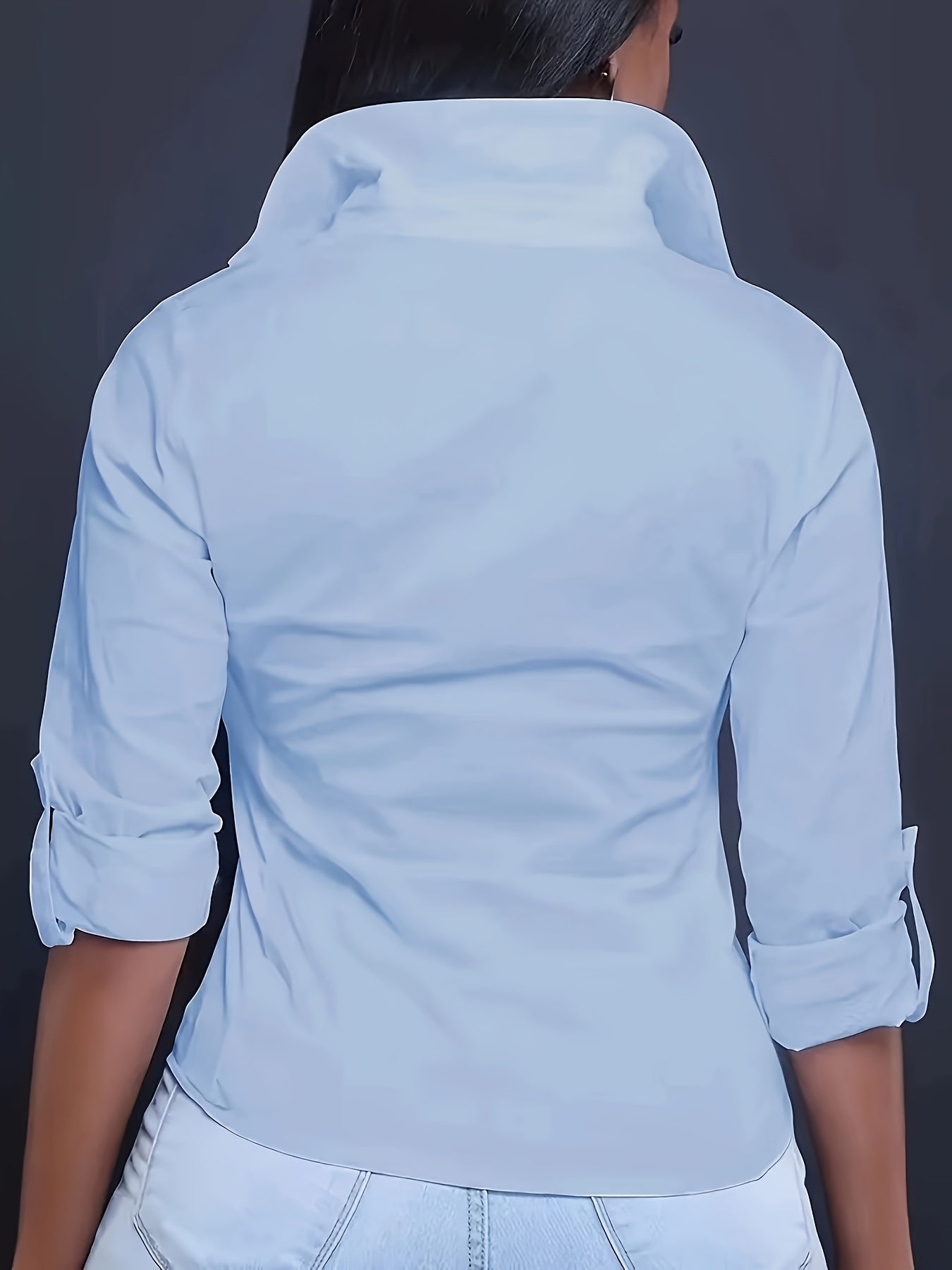 Camisa elegante con botones en el frente, de color sólido vibrante, manga larga, detalle de bolsillo, corte relajado, tela transpirable, perfecta para primavera y otoño, ropa informal para mujer