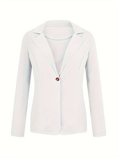 Fashionable Womens Blazer Jacket - Solid Lapel, Button Closure, Flowy Long Sleeves - Casual-Formal Commuter Outerwear