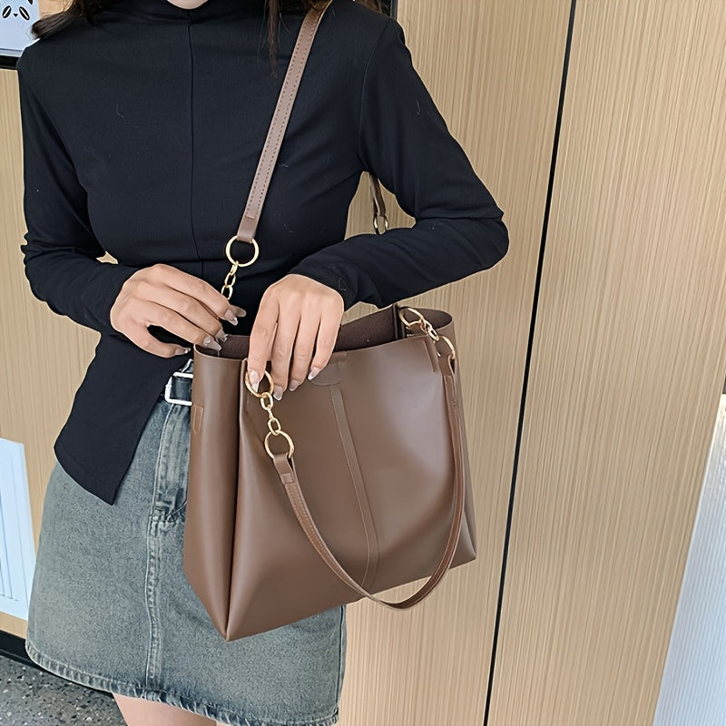 Elegant Women'S Tote Bag - Faux Leather Shoulder Bag