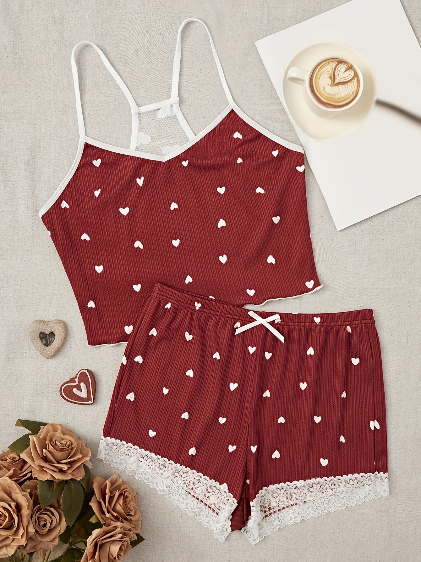 Cozy Heart Print Pajama Set for Women - LuxyXO