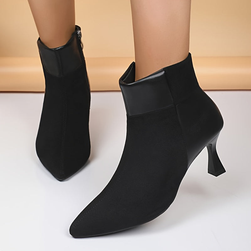 Botines elegantes de tacón de aguja marrón para mujer: zapatos de vestir de punta puntiaguda y tacón alto con cremallera lateral para uso diario y ocasiones especiales