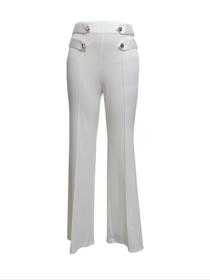 Elegant Loose Fit Button Decor High Waist Straight Leg Pants