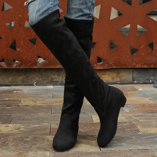 All-Season Comfort & Style: Chic Low Heel, Slip-On Boots with Round Toe & Solid Color for Women - LuxyXO