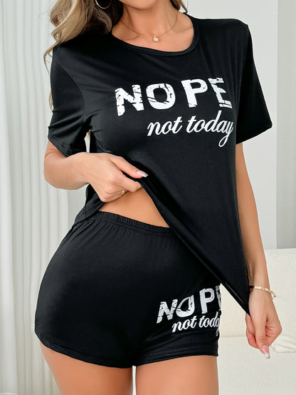 Relaxed Fit "NOPE not Today" Graphic Print Short Sleeve T-Shirt and Shorts Pajama Set