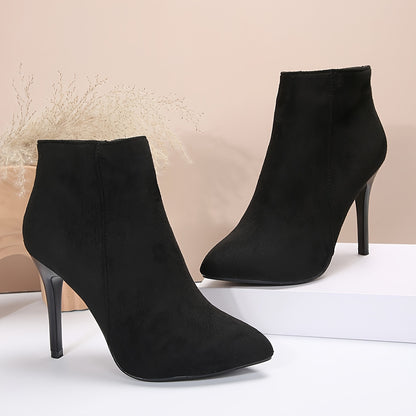 Chic All-Season Women's Stiletto Ankle Boots - Pointed Toe, Solid Color, Easy Zip Booties