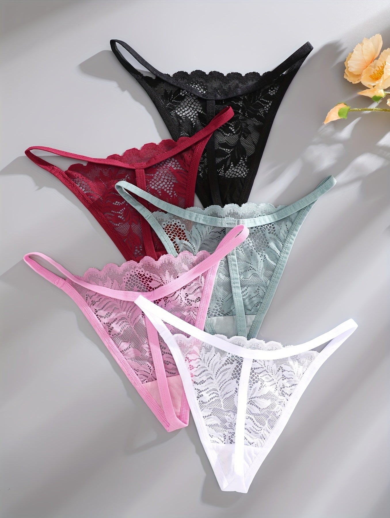 Floral Lace Seamless Thongs - Sexy Intimates 5-Pack - LuxyXO