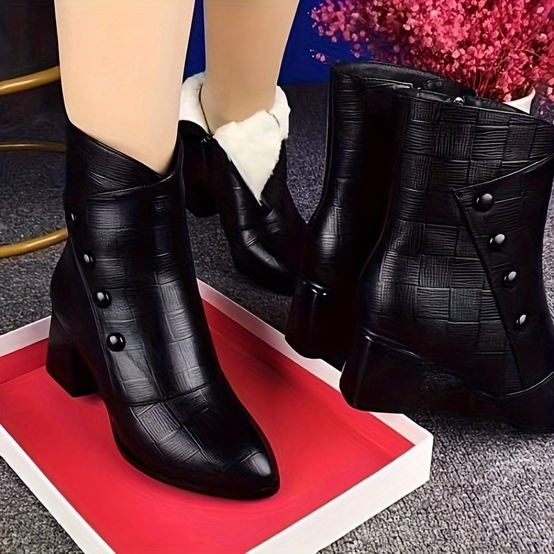 Stylish Women's Chunky Heel Pointed Toe Boots - Fashionable Side Zipper, Solid Color, Comfortable, Versatile, and Chic - Perfect for Dressy Occasions and Everyday Wear - LuxyXO