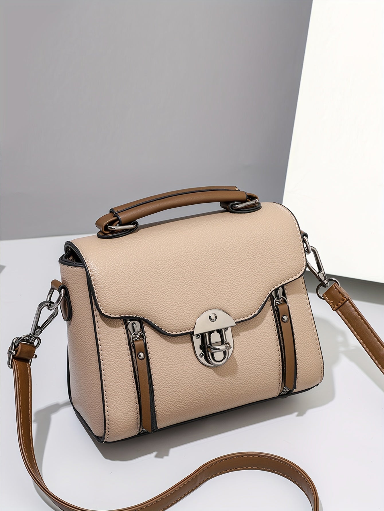 Retro Buckle Handbag For Women, Color Contrast Crossbody Bag,