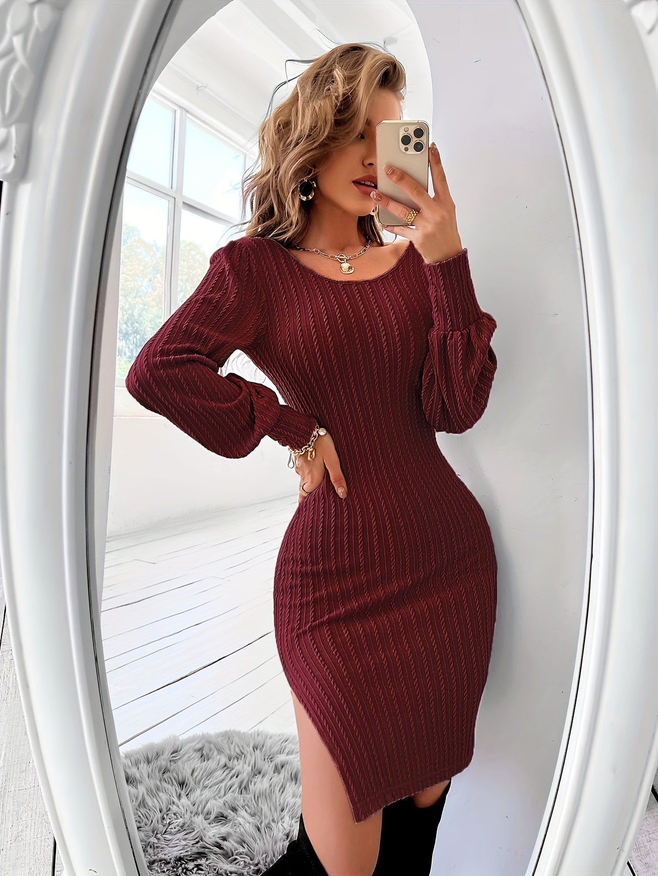 Women's Slim Sexy Hip Slit Ribbed Back Lace Dress