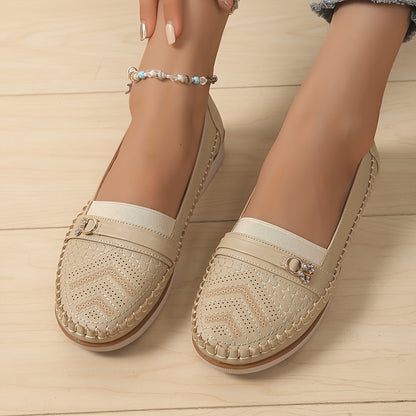 Elegant Women's Slip-On Loafers with Decorative Buckle - Retro Solid Color, Versatile Casual Shoes