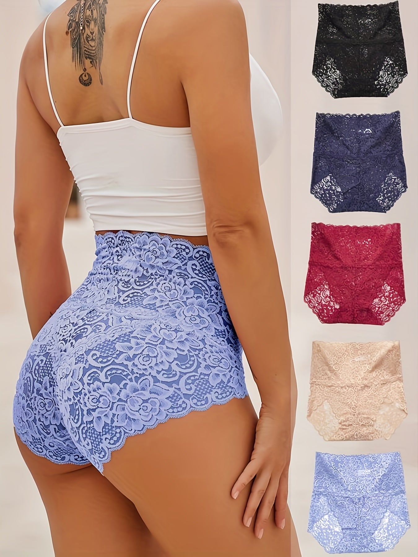 Comfy Floral Lace Briefs - High Waist Panties 5-Pack - LuxyXO