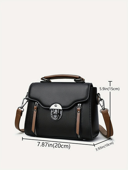 Retro Buckle Handbag For Women, Color Contrast Crossbody Bag,