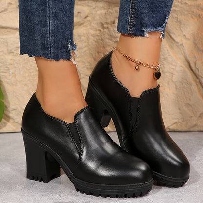 Women'S Classic Thick Heel High Heel Single Shoes Soft Sole Mother Shoes Waterproof Platform High Heel Lightweight Black Work Shoes