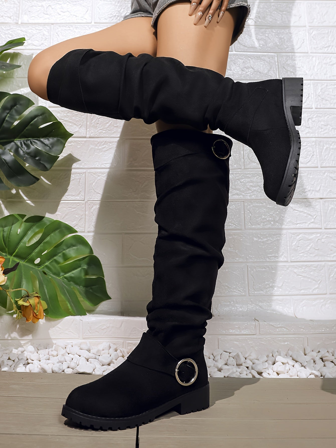 Botas altas hasta la rodilla elegantes y holgadas: botas de invierno cómodas para mujer con tacón grueso, forro de terciopelo, diseño fácil de poner para clima frío: perfectas para salidas informales y uso diario