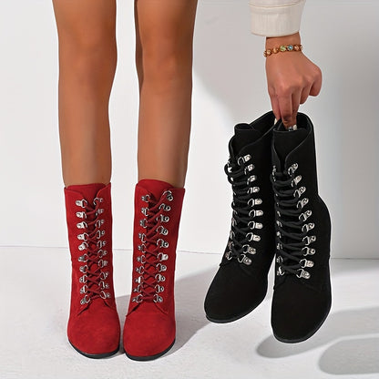 Comfortable Women's Fall Winter Boots: Casual Lace Up Solid Chunky Heel Boots for Cold Weather