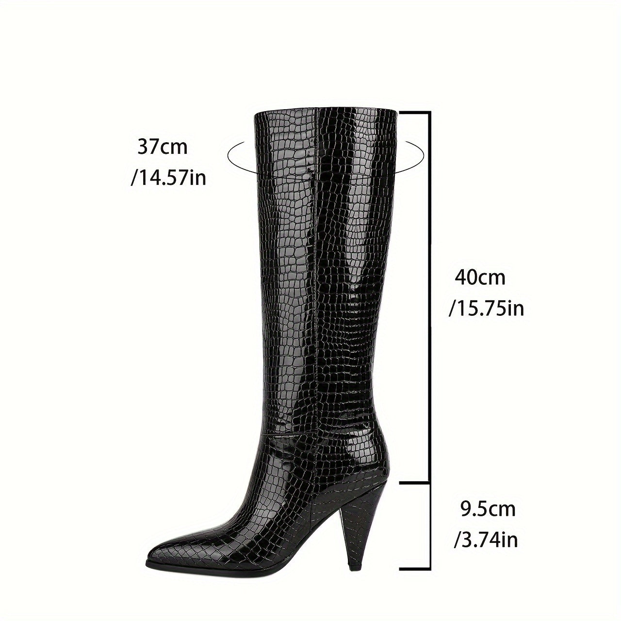 Women's Faux Crocodile Pattern Boots, Slip On Casual Stiletto Trendy Slim Boots, Point Toe Party Show Boots