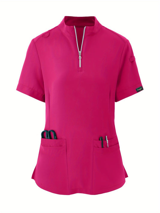 Uniforme de enfermería cómodo y elástico, suave, transpirable, con cierre frontal, manga corta y ajuste relajado para mujeres, ideal para profesionales médicos