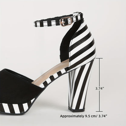 Chic Striped DOrsay High Heel Sandals - Adjustable Ankle Strap Platform - Perfect for Parties & Any Occasion - Fashionable Dress Shoes