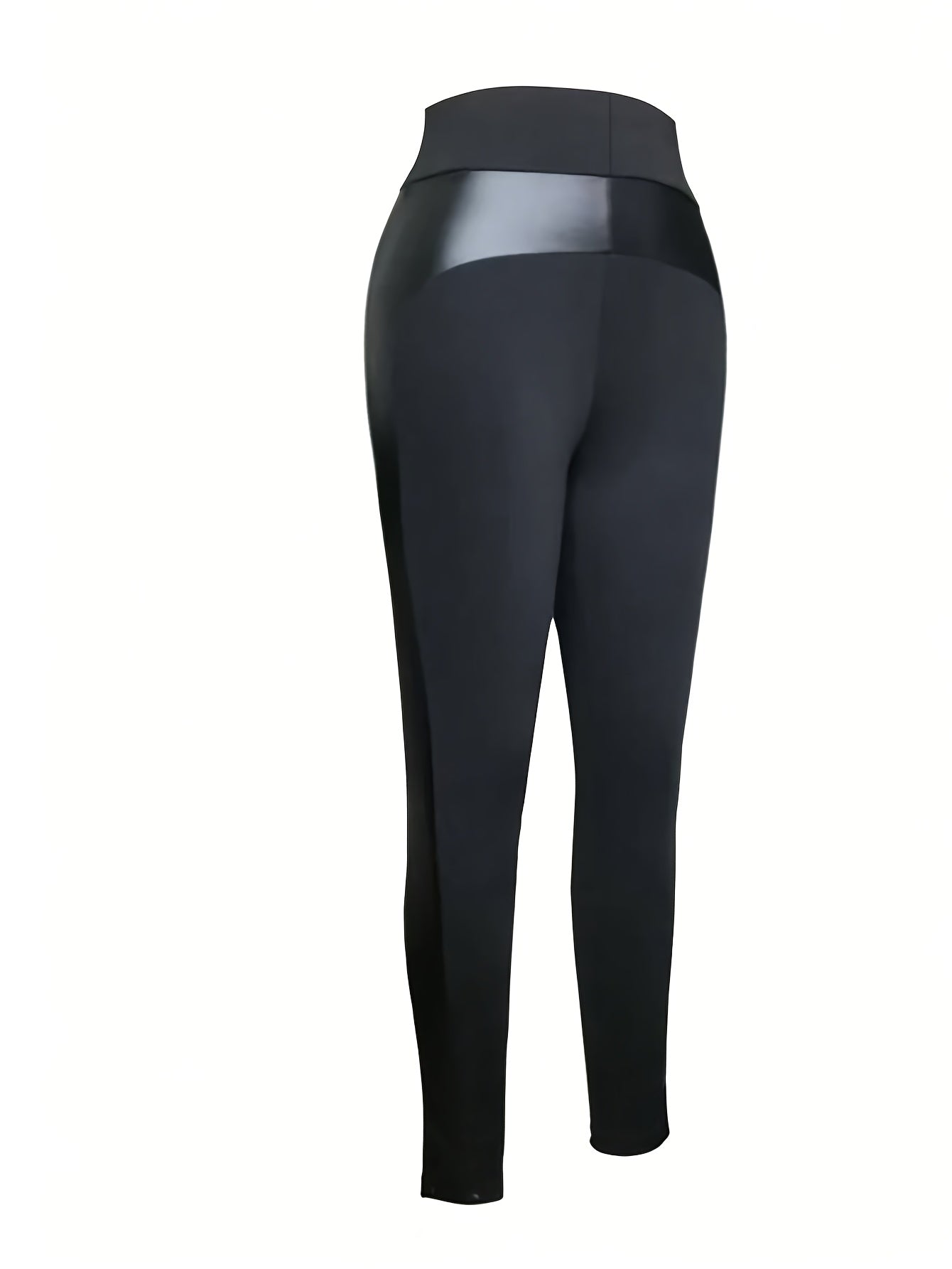 Stretchy PU Color Block Leggings for Women - Chic Style