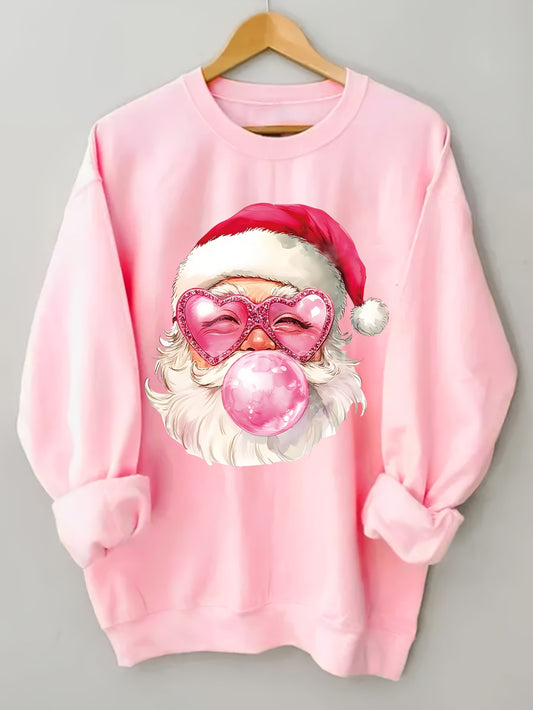 Sudadera con estampado navideño festivo para mujer: cuello redondo acogedor, mezcla de poliéster informal para otoño y primavera