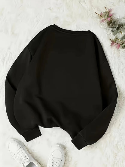 [Moda de temporada] Sudadera informal de cuello redondo de gran tamaño para mujer, tejido de punto 100 % poliéster, jersey de manga larga con patrón geométrico de corazón para otoño/invierno, jersey acogedor, jersey de cuello redondo, sudadera elegante