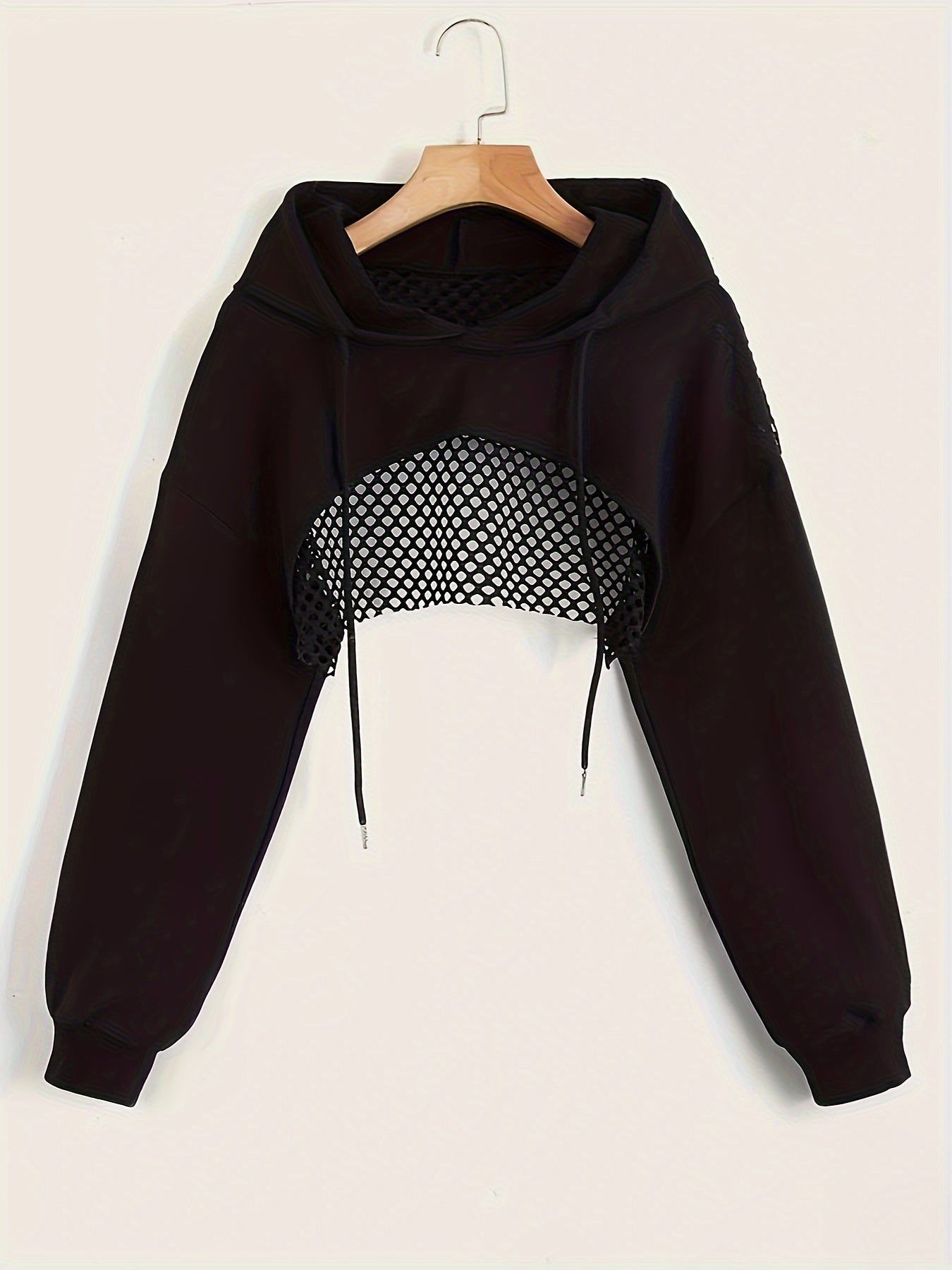 Hoodie Sweatshirt - Mesh Panels - Cropped Sports Jacket for Casual Chic Style - LuxyXO