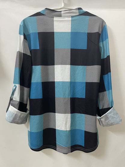 Camisa elegante de franela a cuadros: blusa suave de manga larga con cuello en V y ajuste relajado para uso diario, ropa informal de mujer para la temporada de otoño e invierno