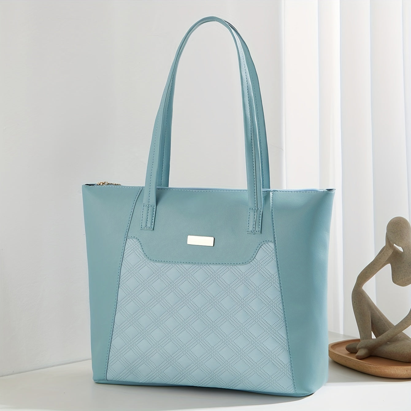 Chic Argyle Embossed Quilted Tote Bag