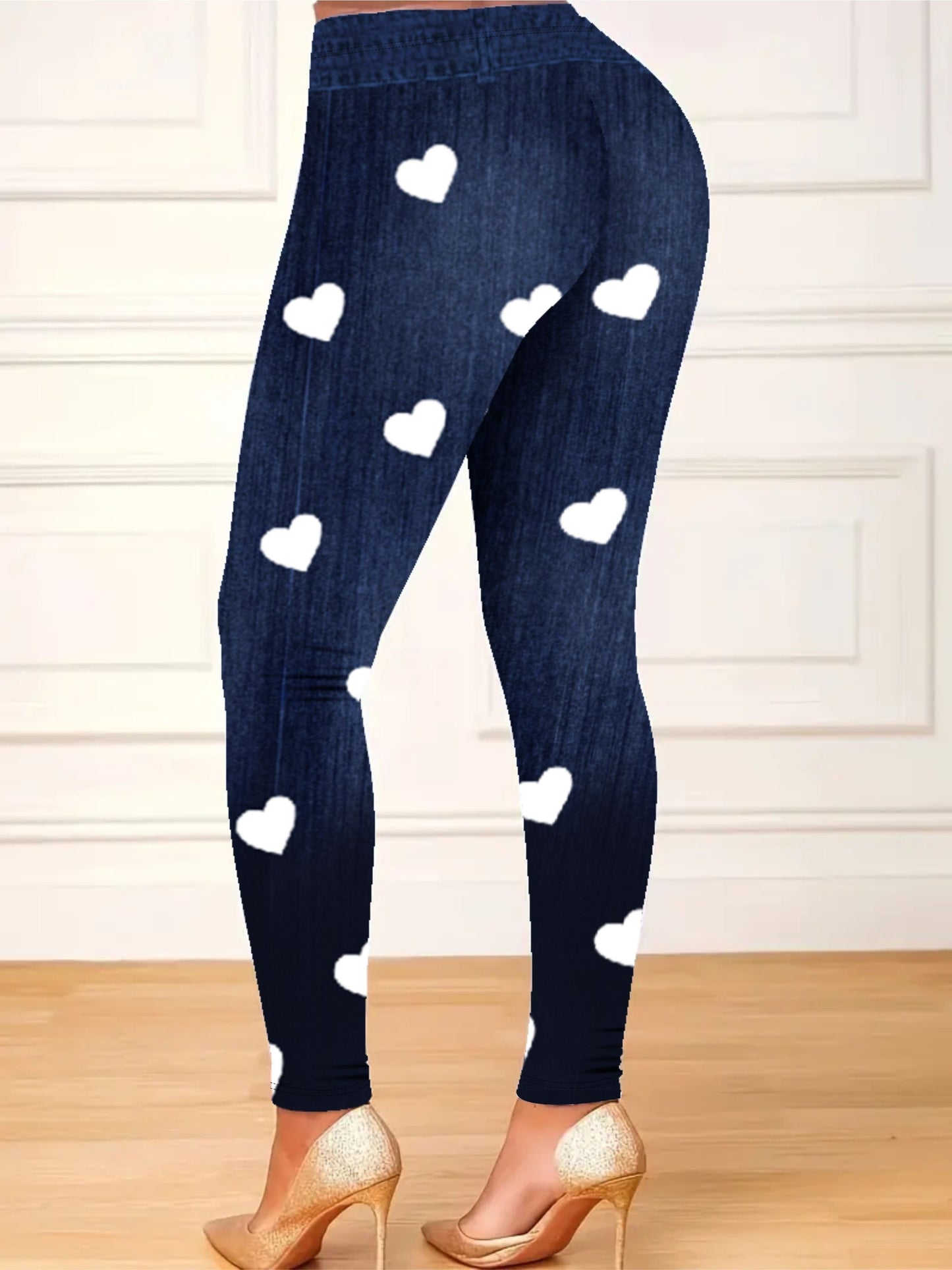 Leggings ajustados con estampado de corazones de talla grande: ultra cómodos, de cintura alta, elásticos y de tela suave: perfectos para uso diario informal, ropa de talla grande para mujer para aumentar la confianza