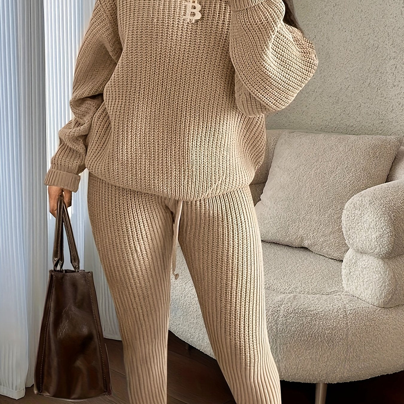 Hot Selling New Fashion Casual Knitted Suit Soft and Comfortable Long Sleeve Long Pants Suit Loose Women's Fleece Suit