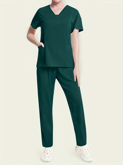 Women's Comfort-Fit Scrub Set – Two-Piece V-Neck Short Sleeve Top & Elastic Pants | Durable, Easy-Care Medical Uniforms for Healthcare Professionals