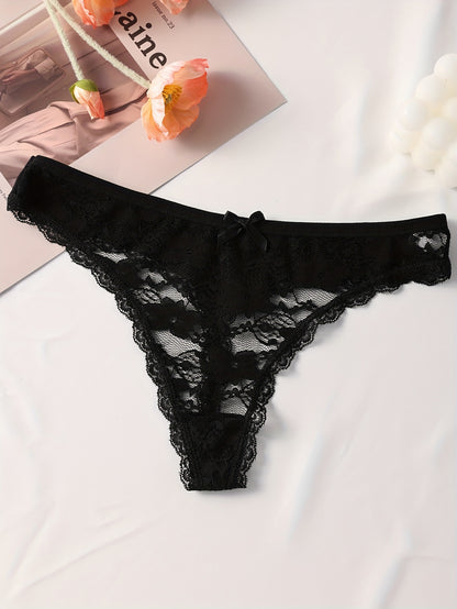 Sexy Lace Thongs for Women -  Low-Rise with Bow 4pack - LuxyXO