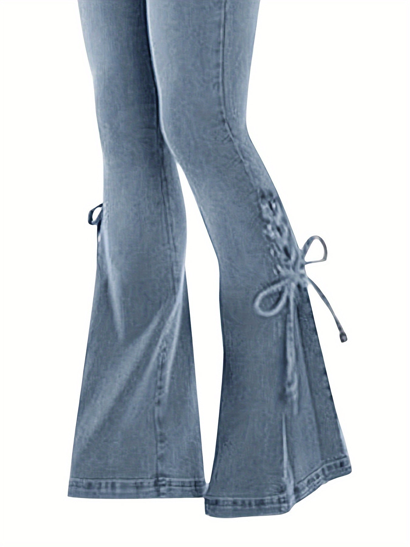 Plus Size Flared Leg Jeans - Elegant, High Stretch, Washed, Button Fly, Lace Up, Comfortable, Fashionable, and Versatile Denim Pants for Women