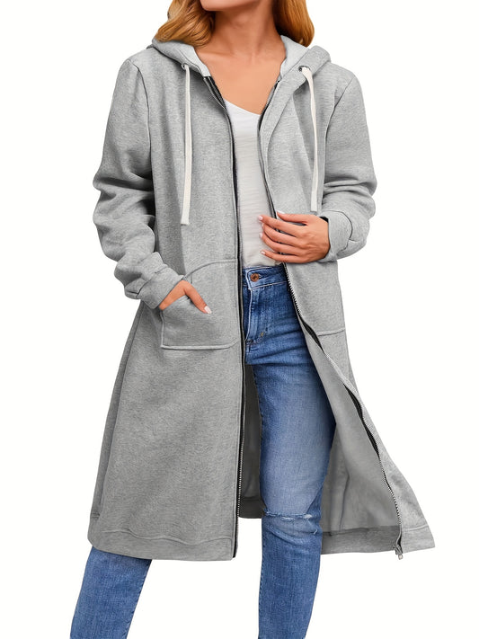 Plus Size Womens Cozy Hooded Sweatshirt - Soft Slight Stretch Zipper Front Drawstring Long Sleeve Casual Hoodie Coat with Pockets for All Seasons