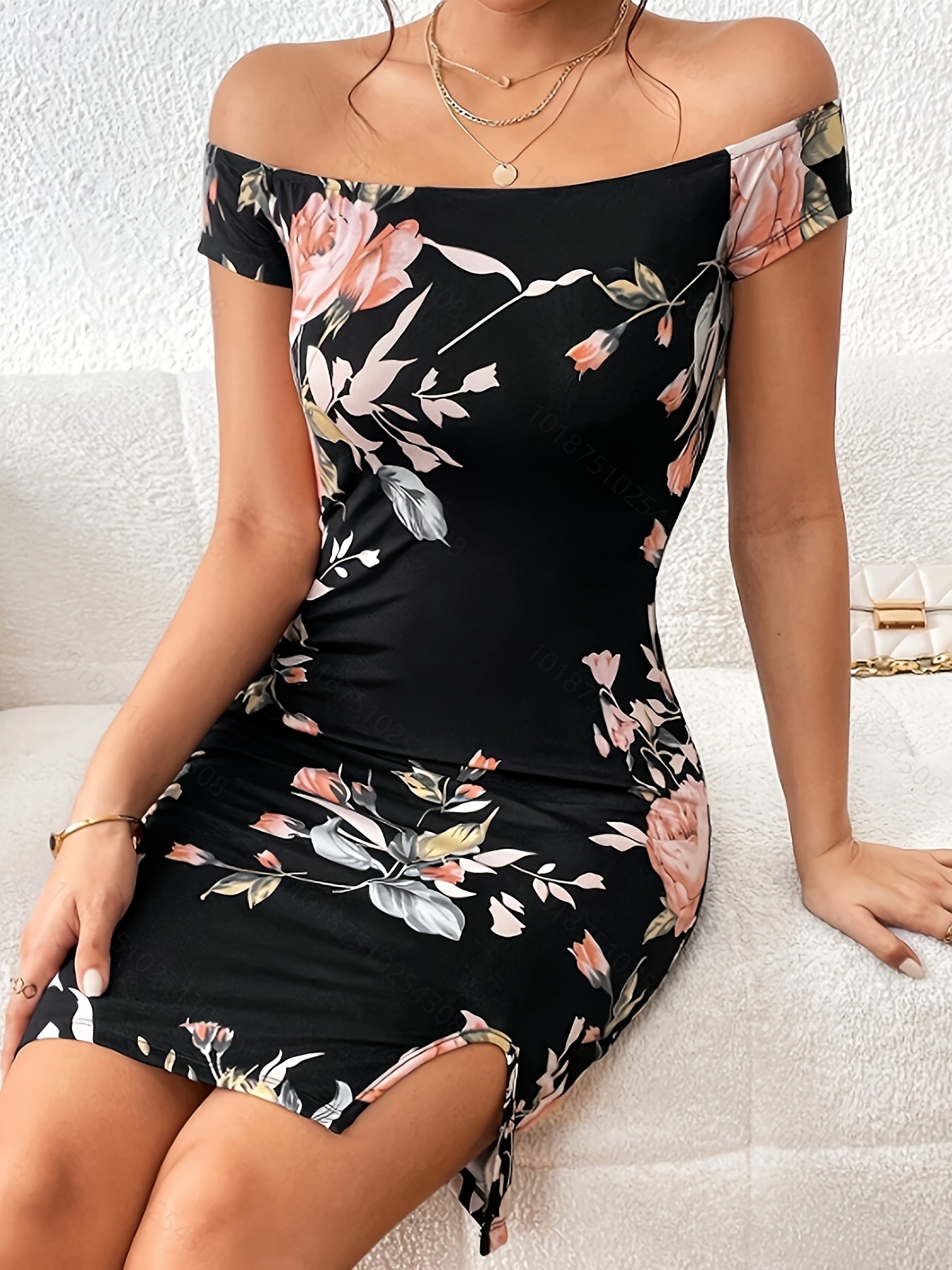 Elegante vestido floral con hombros descubiertos: elegante, cómodo y ajustado para primavera, verano y otoño, duradero y con estilo