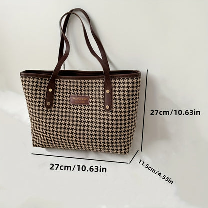 Chic Houndstooth Tote Bag for Women - Spacious & Stylish Shoulder Handbag