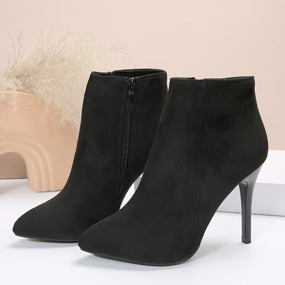 Chic All-Season Women's Stiletto Ankle Boots - Pointed Toe, Solid Color, Easy Zip Booties