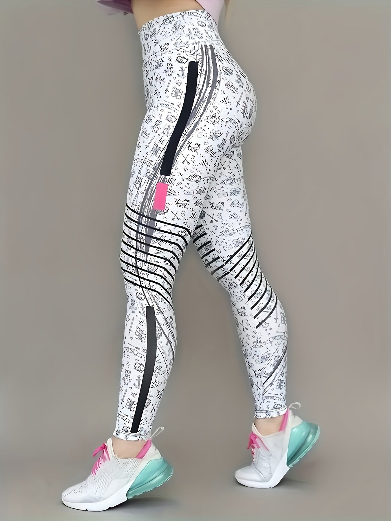 Leggings ajustados con estampado integral, leggings elásticos casuales de cintura alta, ropa para mujer