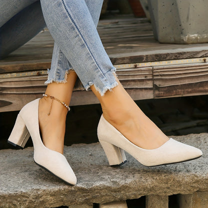 Elegant Breathable High-Block Heels with Pointed Toe: Perfect All-Season Comfort & Style